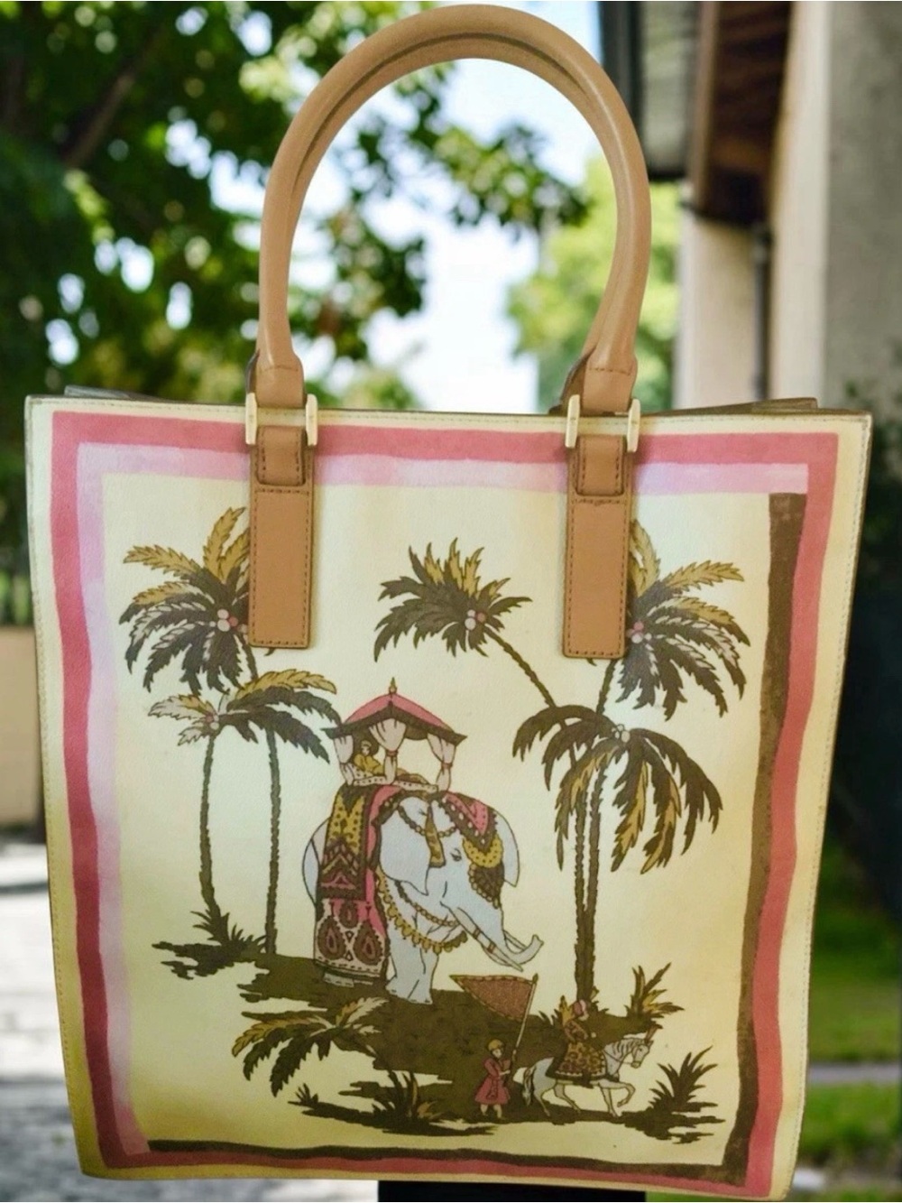 TORY BURCH KERRINGTON TALL ELEPHANT PRINT LARGE TOTE BAG